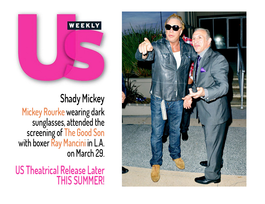 Mickey Rourke with Ray Mancini at the LA premiere of The Good Son
